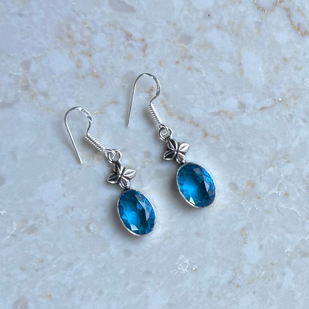 NWOT Sundance Polar Star Earrings, Blue Topaz, Sterling Silver